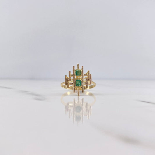 Anillo Lineas Verticales 3.25gr / T7 1/2 / Circones Verdes Oro Amarillo 18K &