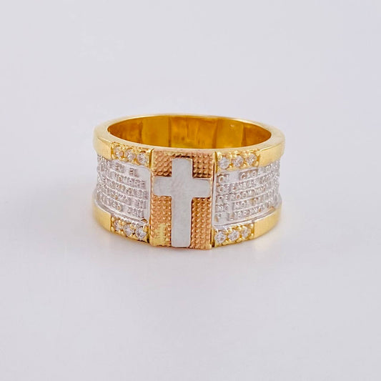 Anillo Cruz Padre Nuestro 7.15g / T5 3/4 Tres Oros 18K