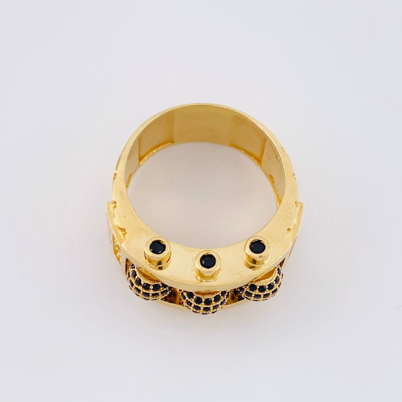 Anillo Trio Bolas de Fuego 13.85g / T9 Oro Amarillo 18K