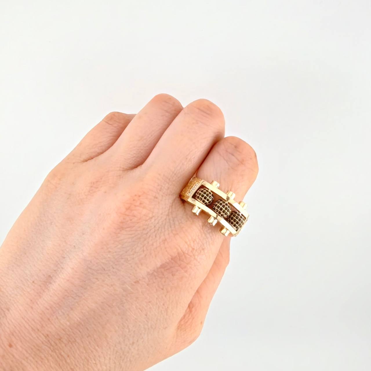Anillo Trio Bolas de Fuego 13.85g / T9 Oro Amarillo 18K