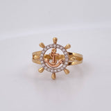 Anillo Timon Ancla 2.85gr / T7 / Circones Blancos Tres Oros 18K $