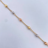Pulso Denario Virgen Milagrosa 2.7gr / 19.5cm / 4mm Bolas Diamantadas Tres Oros 18K &