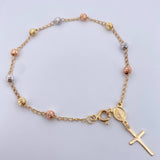 Pulso Denario Virgen Milagrosa 2.7gr / 19.5cm / 4mm Bolas Diamantadas Tres Oros 18K &
