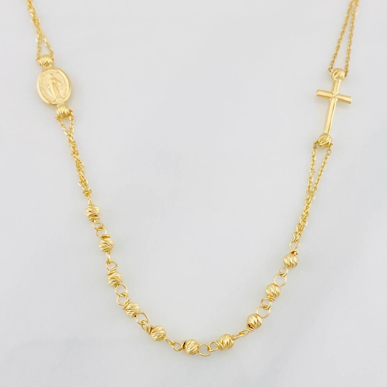 Cadena Denario Virgen Cruz 3.85g / 45cm / 2.4mm Oro Amarillo 18K
