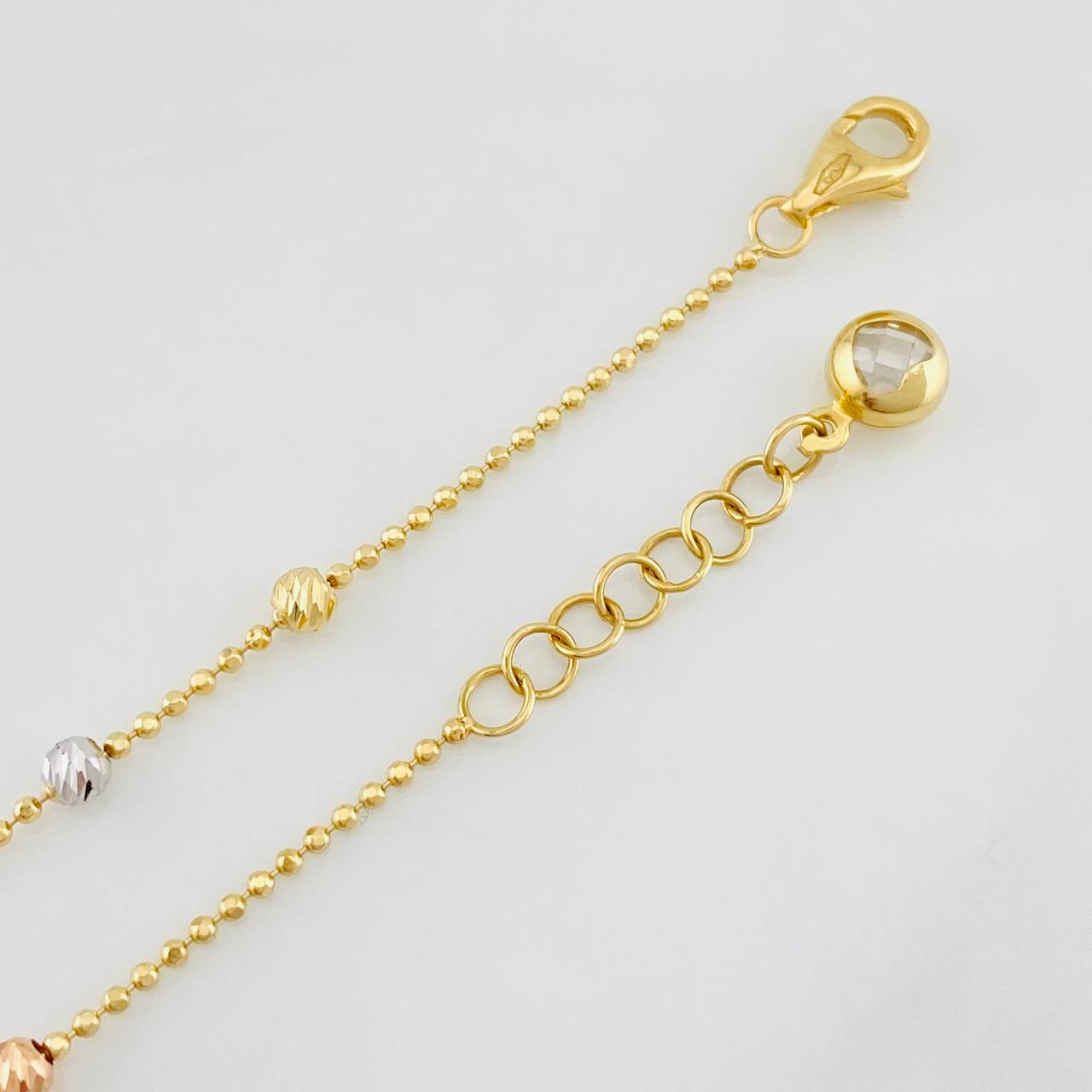 Pulso Modulable Militar Bolas Diamantadas 2.6g / 17.4cm - 19cm / 3mm Tres Oros 18K