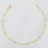 Pulso Modulable Militar Bolas Diamantadas 1.55g / 17.2cm - 19cm / 2.5mm Tres Oros 18K