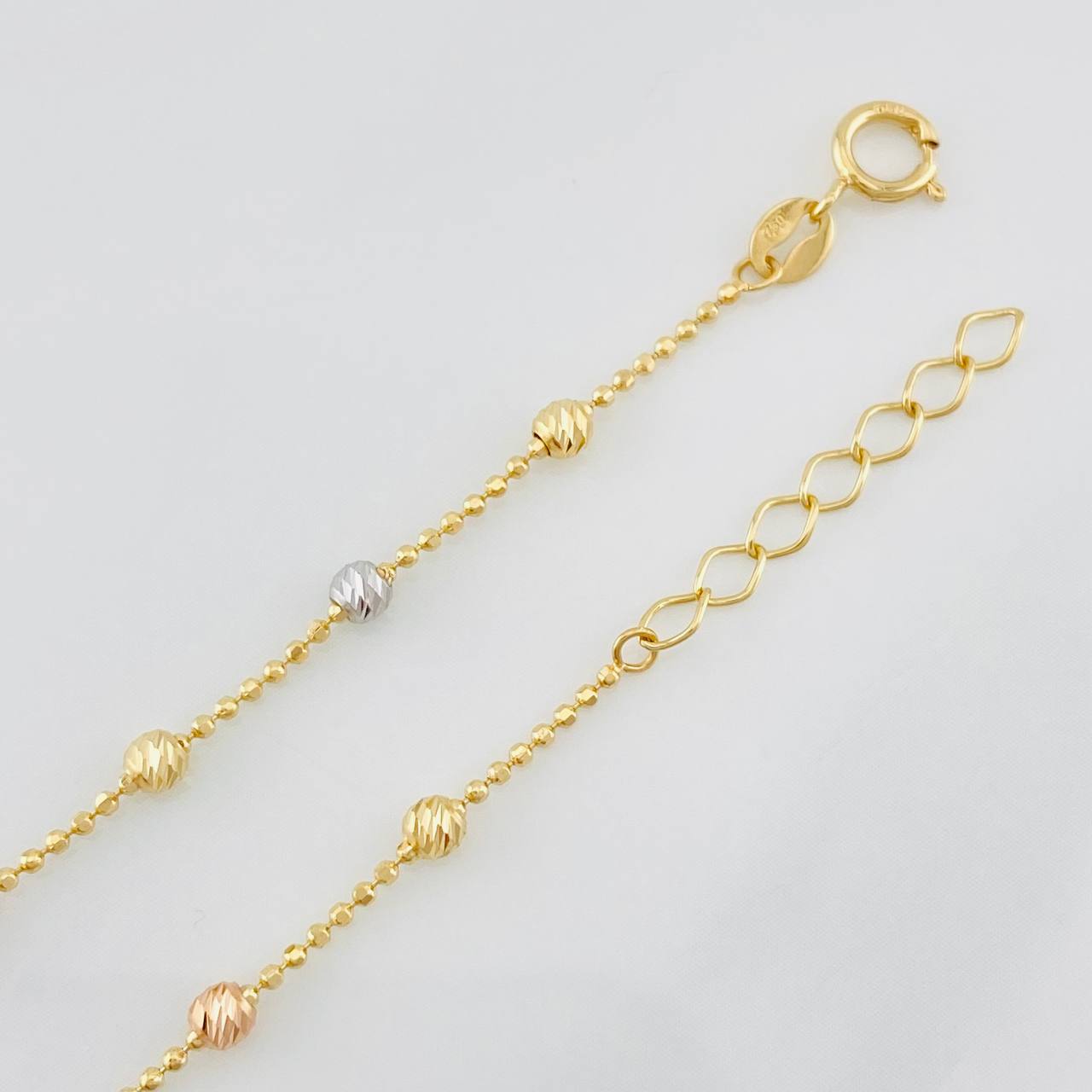 Pulso Modulable Militar Bolas Diamantadas 1.55g / 17.2cm - 19cm / 2.5mm Tres Oros 18K