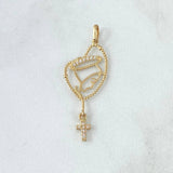 Dije Rosario Virgen Maria 1.1gr / 4.1cm / Circones Blancos Oro Amarillo 18K