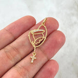 Dije Rosario Virgen Maria 1.1gr / 4.1cm / Circones Blancos Oro Amarillo 18K