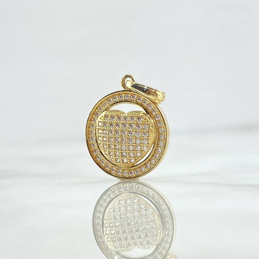 Dije Corazón 2.6gr / 2.4cm / Cojin en Aro - Circones Blancos Oro Amarillo 18K