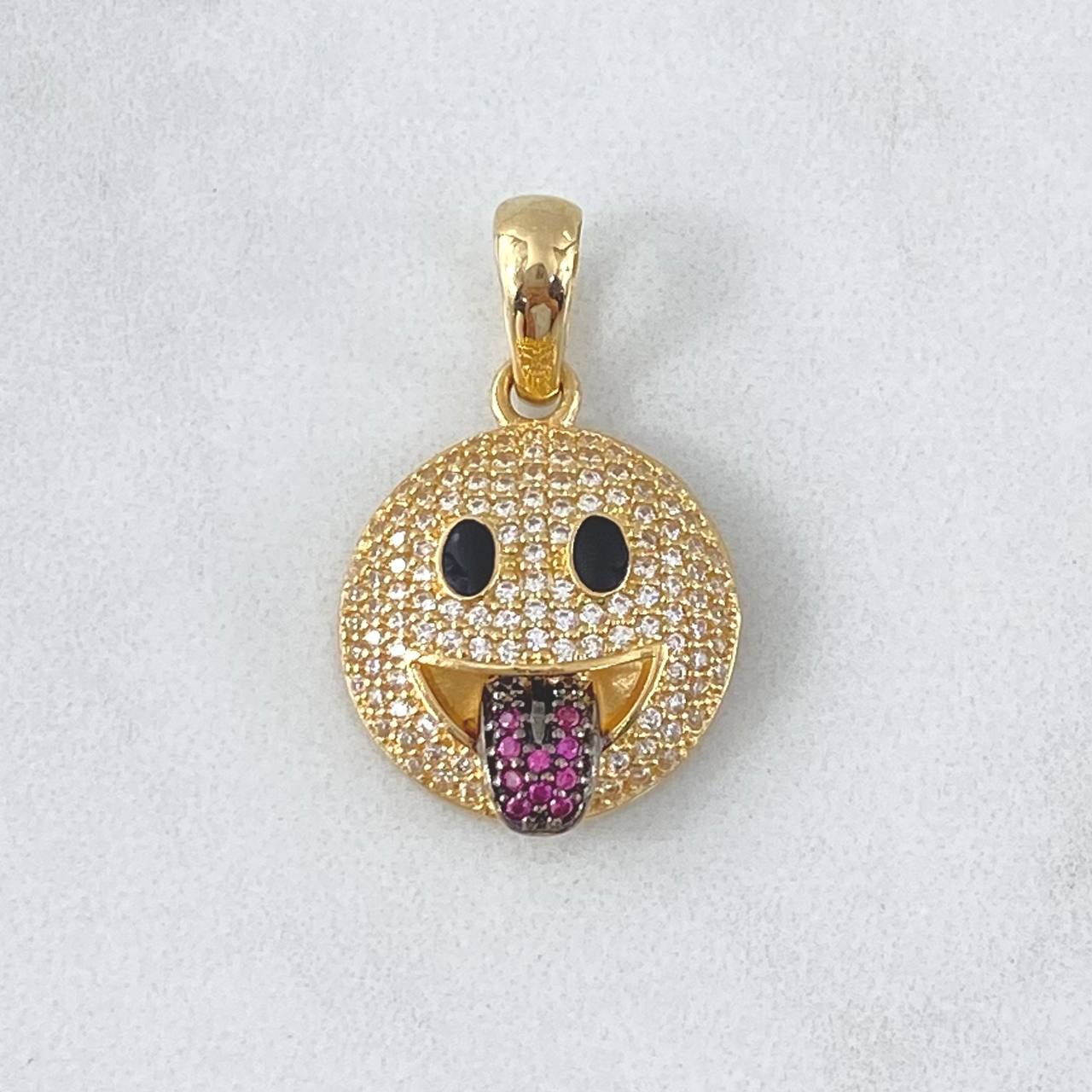 Dije Emoji Lengua Afuera 4.15gr / 2.6cm / Circones Blancos - Fucsias Oro Amarillo 18K
