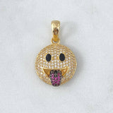 Dije Emoji Lengua Afuera 4.15gr / 2.6cm / Circones Blancos - Fucsias Oro Amarillo 18K