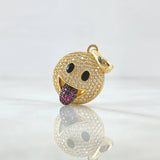 Dije Emoji Lengua Afuera 4.15gr / 2.6cm / Circones Blancos - Fucsias Oro Amarillo 18K