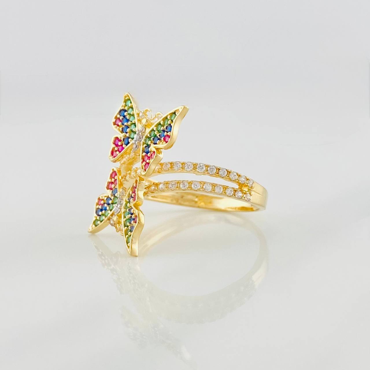 Anillo Mariposa Doble 2.85g / T6 1/2 Dos Oros Amarillo Blanco 18K