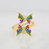 Anillo Mariposa Doble 2.85g / T6 1/2 Dos Oros Amarillo Blanco 18K