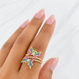Anillo Mariposa Doble 2.85g / T6 1/2 Dos Oros Amarillo Blanco 18K