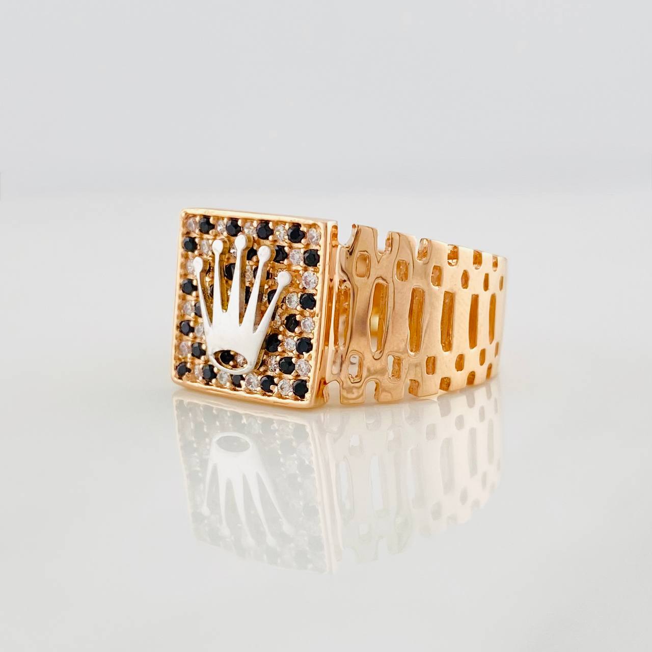 Anillo Correa Corona 6.25g / T9 Dos Oros Blanco Rosa 18K