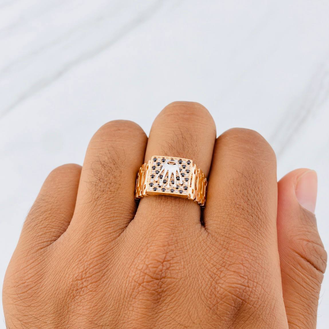 Anillo Correa Corona 6.25g / T9 Dos Oros Blanco Rosa 18K