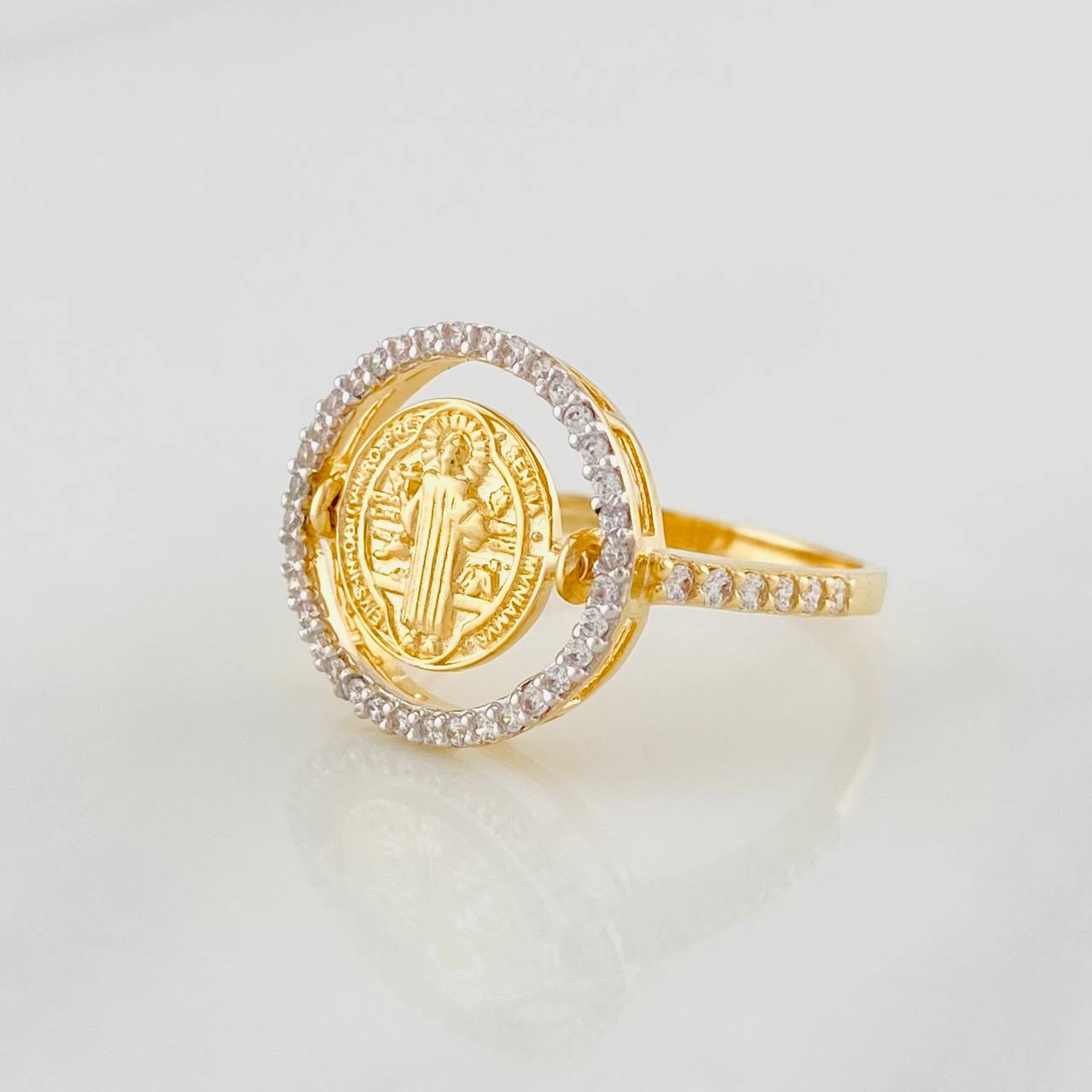 Anillo San Benito 3.4g / T7 1/2 Dos Oros Amarillo Blanco 18K