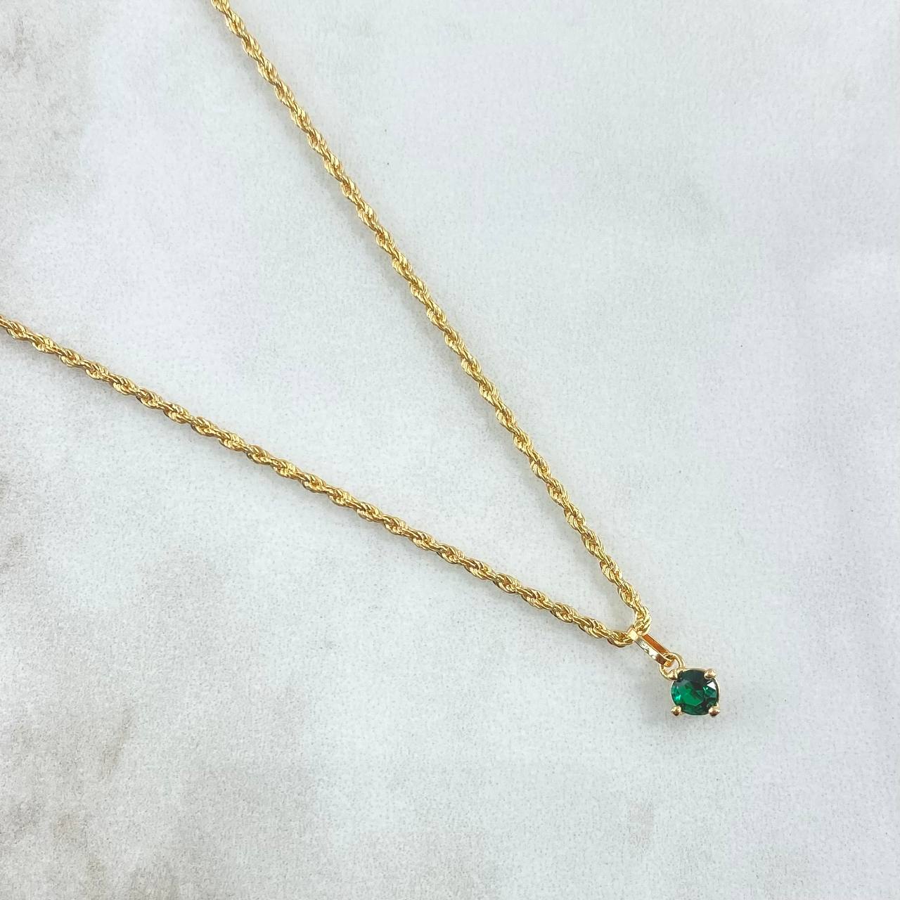 Set Cadena Lazo 1.4gr / 50cm / 1.5mm + Dije Piedra 0.3gr / 1.1cm Circon Verde 1.7gr Oro Amarillo 18K (Oferta) *