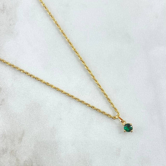 Set Cadena Lazo 1.4gr / 50cm / 1.5mm + Dije Piedra 0.3gr / 1.1cm Circon Verde 1.7gr Oro Amarillo 18K (Oferta) *