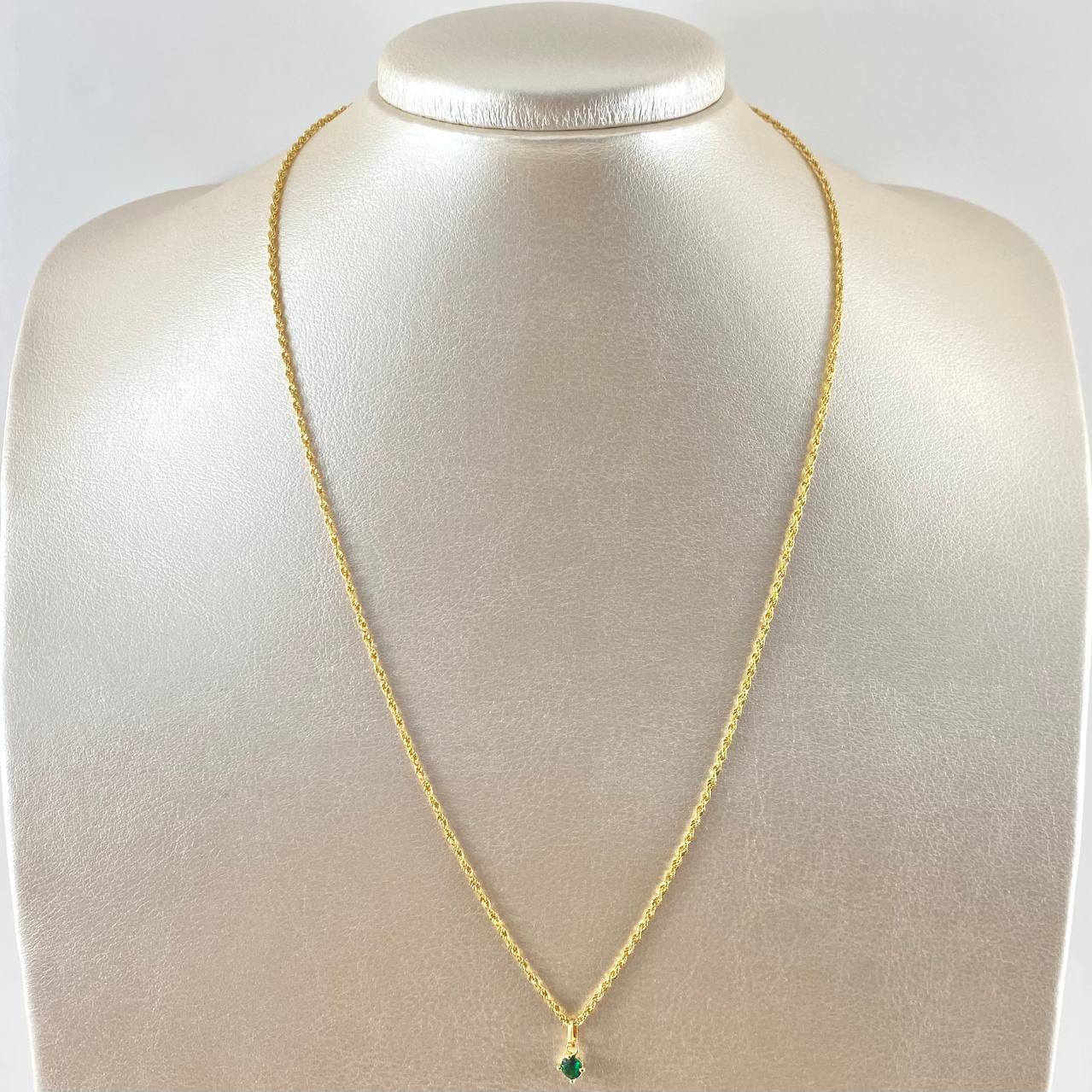 Set Cadena Lazo 1.4gr / 50cm / 1.5mm + Dije Piedra 0.3gr / 1.1cm Circon Verde 1.7gr Oro Amarillo 18K (Oferta)