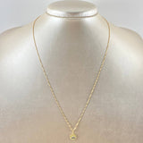 Set Cadena Veneciana 0.95gr / 45cm / 0.5mm + Dije Cara Oso 0.4gr / 1.1cm Circones Blancos Azul 1.35gr Oro Amarillo 18K (Oferta)