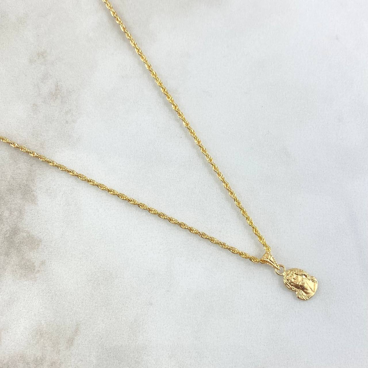 Set Cadena Lazo 1.6gr / 60cm / 1.5mm + Dije Rostro Cristo 0.45gr / 1.5cm Mate 2.05gr Oro Amarillo 18K (Oferta)