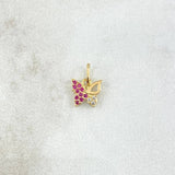 Dije Mariposa Parcial 0.4gr / 1cm / Circones Fucsias Y Blancos Oro Amarillo 18K ©