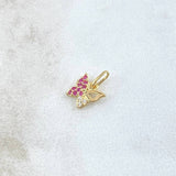 Dije Mariposa Parcial 0.4gr / 1cm / Circones Fucsias Y Blancos Oro Amarillo 18K ©