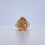 Anillo Virgen Guadalupe 7.45gr / T6 3/4 / Circones Fucsias Verdes Blancos Oro Amarillo 18K &