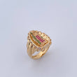 Anillo Virgen Guadalupe 7.45gr / T6 3/4 / Circones Fucsias Verdes Blancos Oro Amarillo 18K &