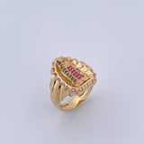 Anillo Virgen Guadalupe 7.45gr / T6 3/4 / Circones Fucsias Verdes Blancos Oro Amarillo 18K &