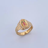Anillo Virgen Guadalupe 4.5gr / T7 1/4 / Circones Fucsias Verdes Blancos Oro Amarillo 18K &
