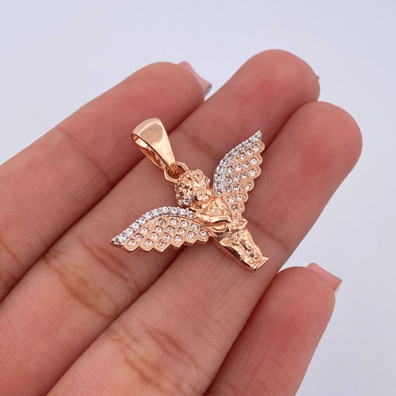 Dije Angel 3.1gr / 2.5cm / Circones Blancos Dos Oros Blanco Rosa 18K $