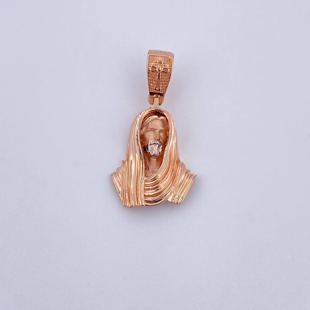 Dije Rostro de Cristo 3.4gr / 2.6cm / Dos Oros Blanco Rosa 18K $