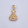 Dije Bolsa Dinero 4.8gr / 3.5cm / Circones Blancos Oro Amarillo 18K $
