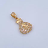 Dije Bolsa Dinero 4.8gr / 3.5cm / Circones Blancos Oro Amarillo 18K $