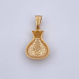 Dije Bolsa Dinero 4.8gr / 3.5cm / Circones Blancos Oro Amarillo 18K $