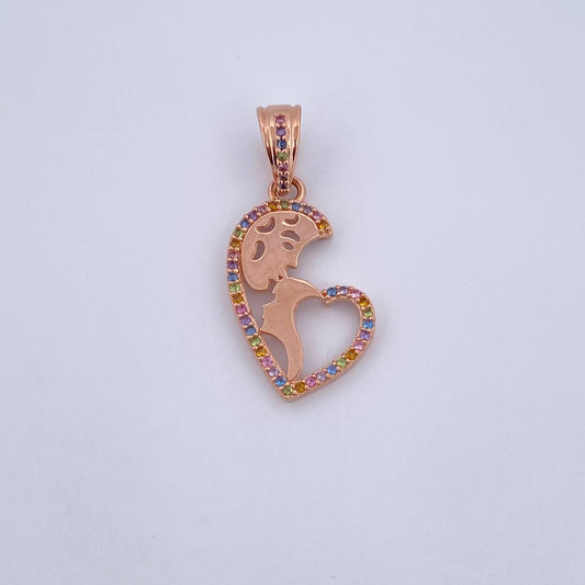 Dije Corazon Mamá 2.65gr / 3.1cm / Circones Colores Oro Rosa 18K $