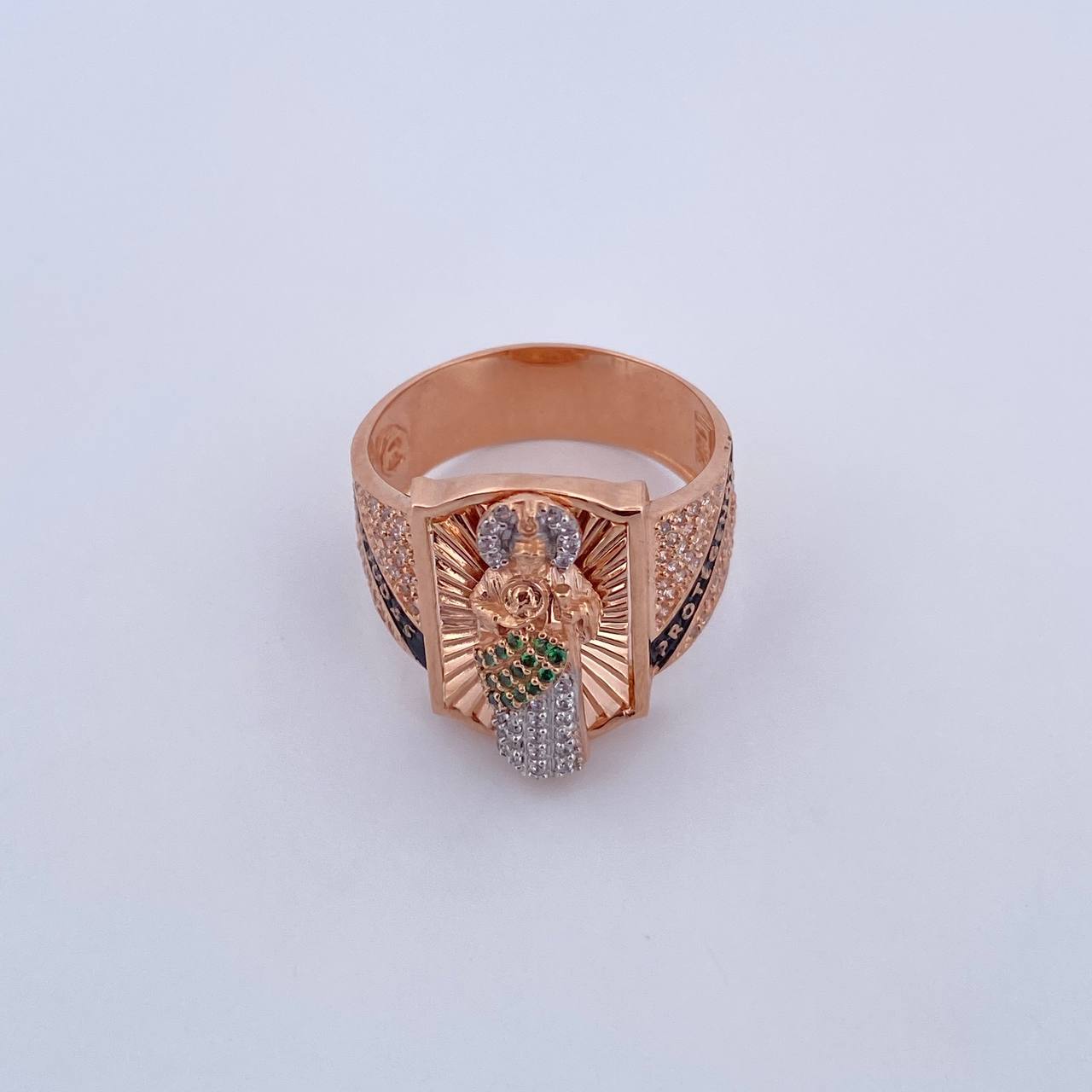 Anillo San Judas Tadeo 10gr / T11 1/4 / Circones Verdes Blancos Dos Oros Blanco Rosa 18K $