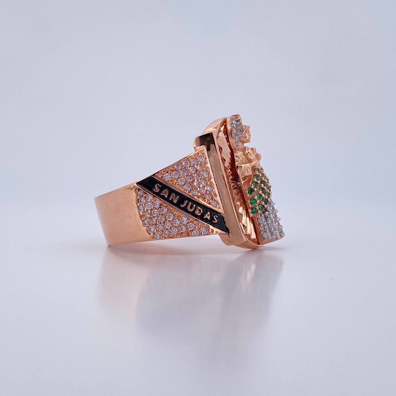 Anillo San Judas Tadeo 10gr / T11 1/4 / Circones Verdes Blancos Dos Oros Blanco Rosa 18K $