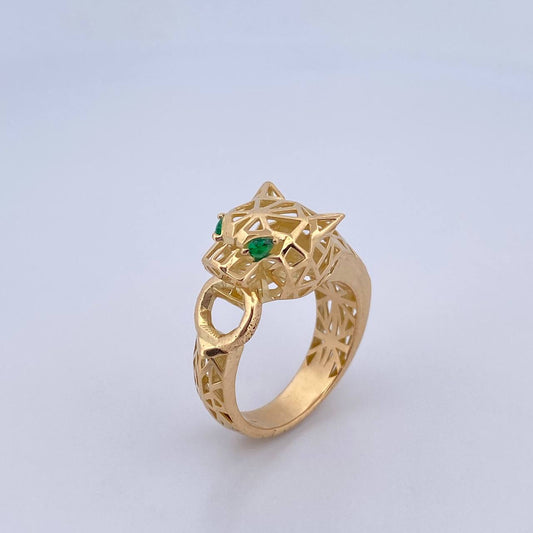 Anillo Pantera Filigrana 6.7gr / T8 3/4 / Circones Verdes Oro Amarillo 18K $