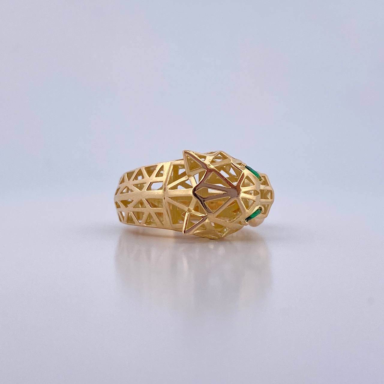 Anillo Pantera Filigrana 6.7gr / T8 3/4 / Circones Verdes Oro Amarillo 18K $