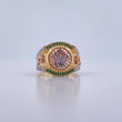 Anillo Corona RX 7.1gr / T9 / Circones Verdes Blancos Tres Oros 18K $