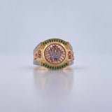 Anillo Corona RX 7.1gr / T9 / Circones Verdes Blancos Tres Oros 18K $