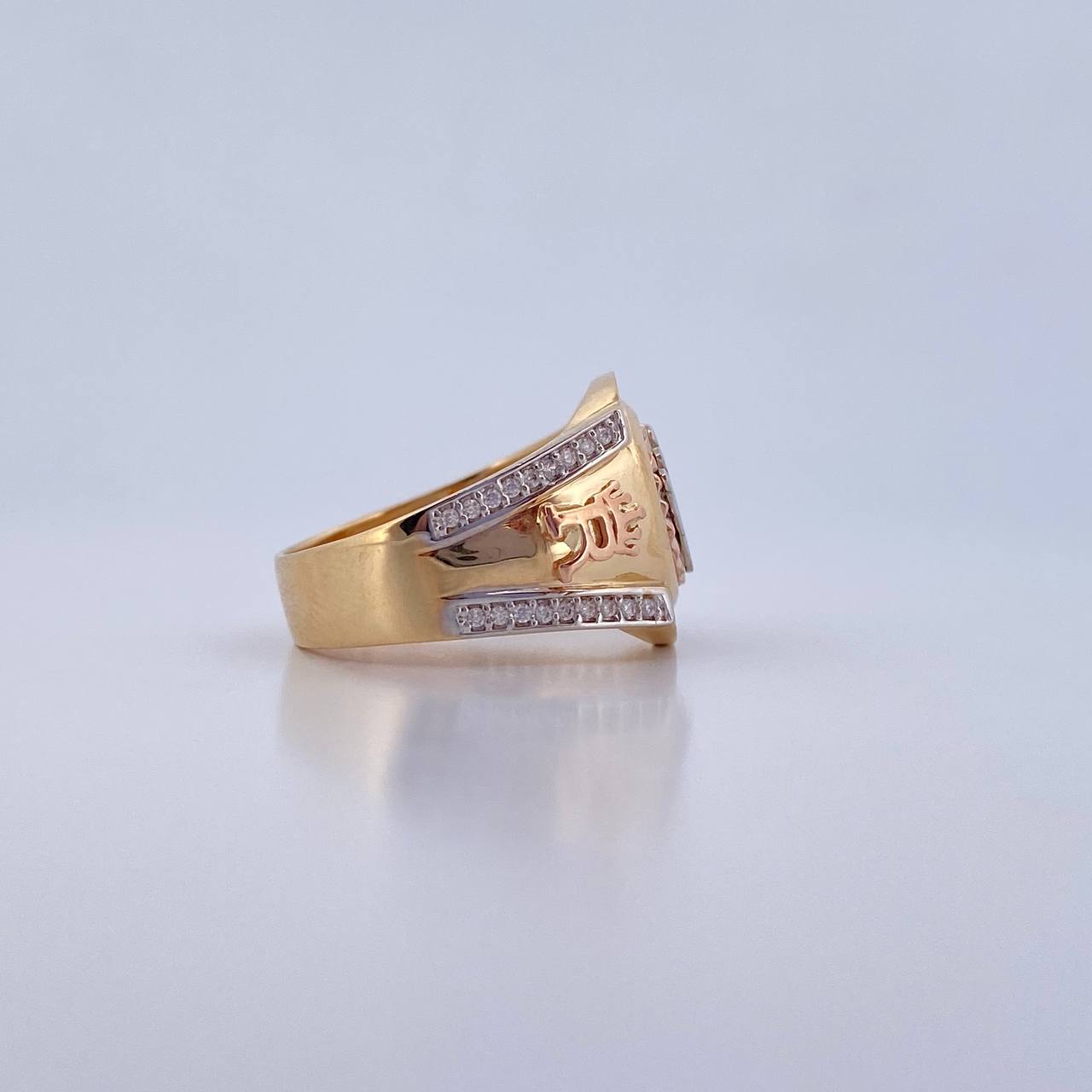 Anillo Corona RX 7.1gr / T9 / Circones Verdes Blancos Tres Oros 18K $
