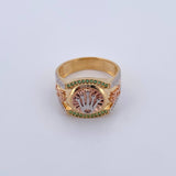 Anillo Corona RX 7.1gr / T9 / Circones Verdes Blancos Tres Oros 18K $