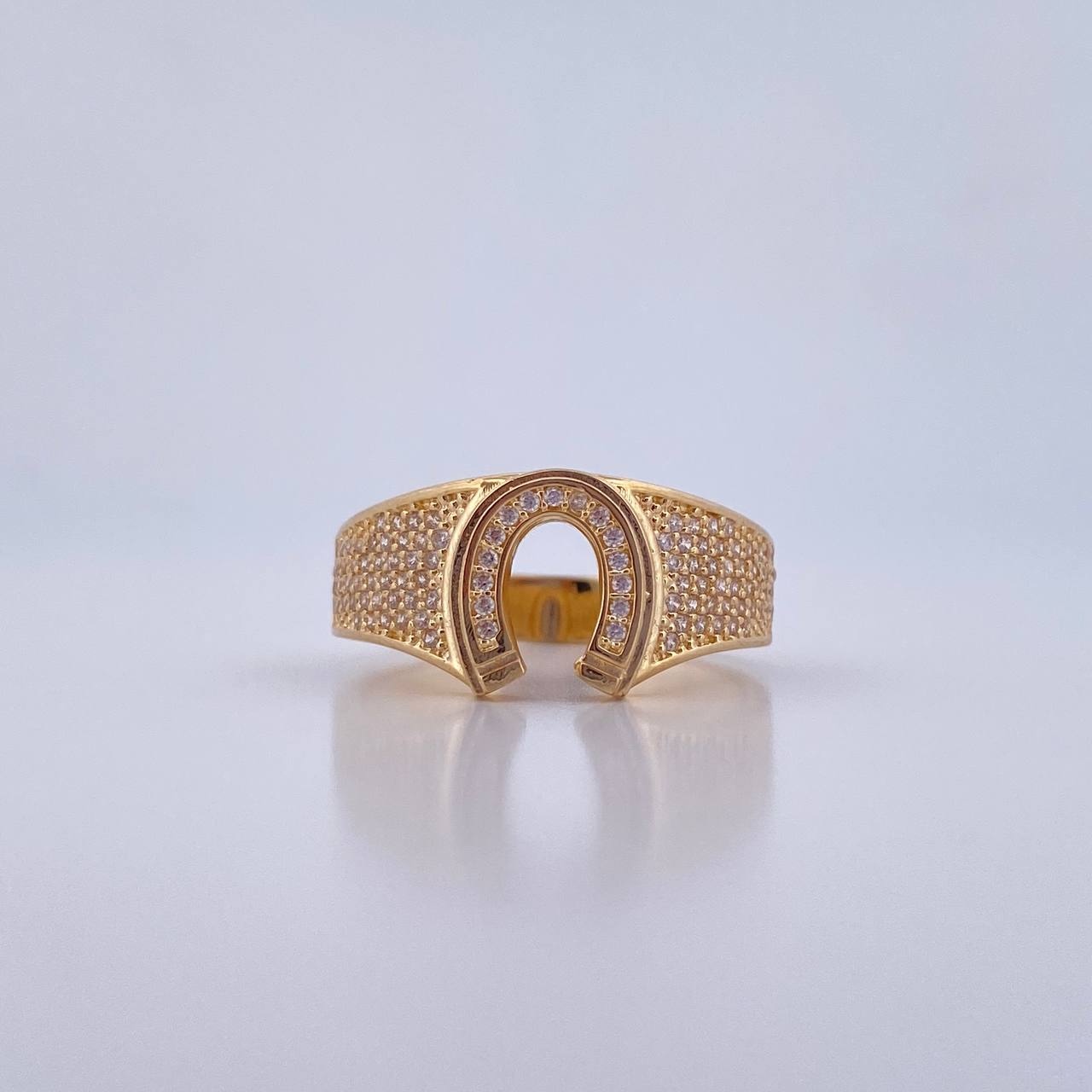 Anillo Herradura 5.7gr / T10 3/4 / Circones Blancos Oro Amarillo 18K $