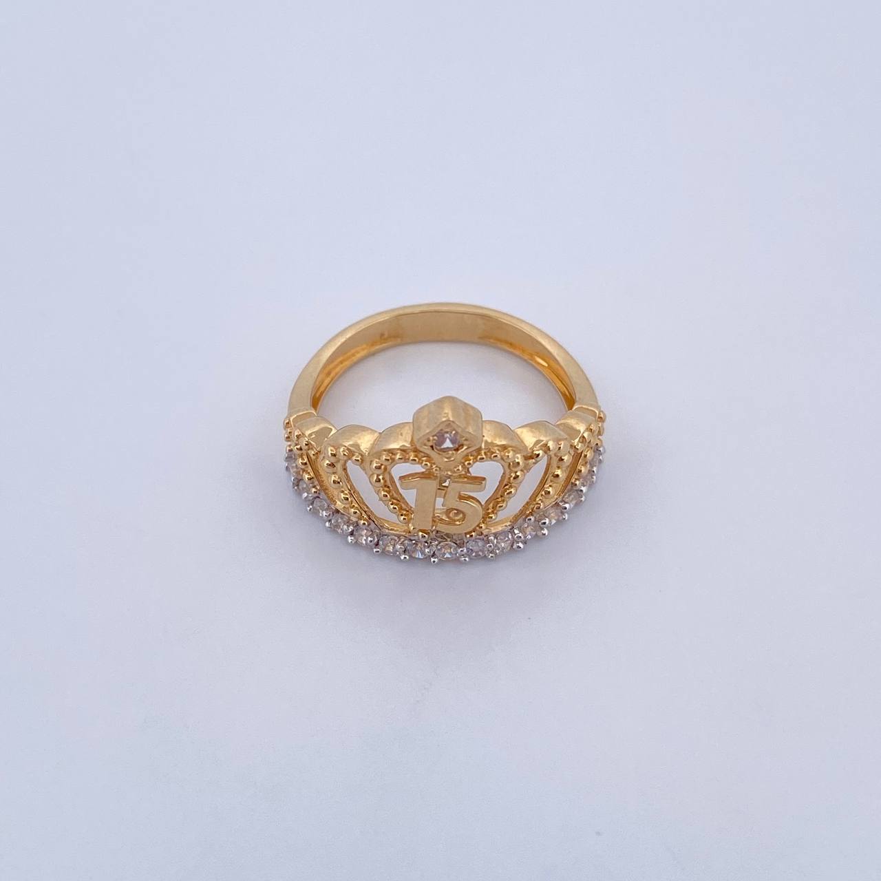 Anillo Corona 15s 3.2gr / T6 / Circones Blancos Dos Oros Amarillo Blanco 18K $